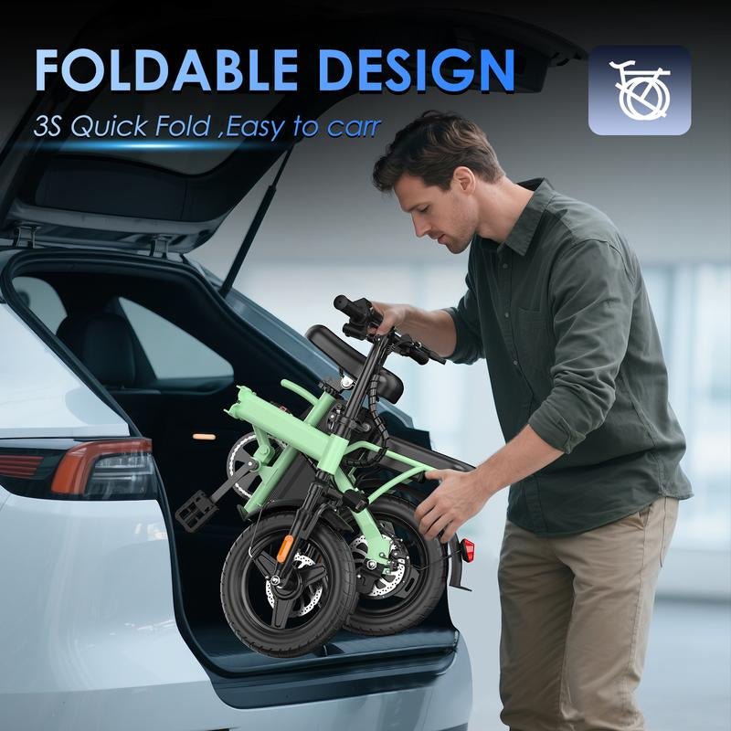 14" Lightweight Folding Electric Commuter E-Bike | 48V 500W Motor | 20MPH Speed | UL 2849 Certified - TechNova