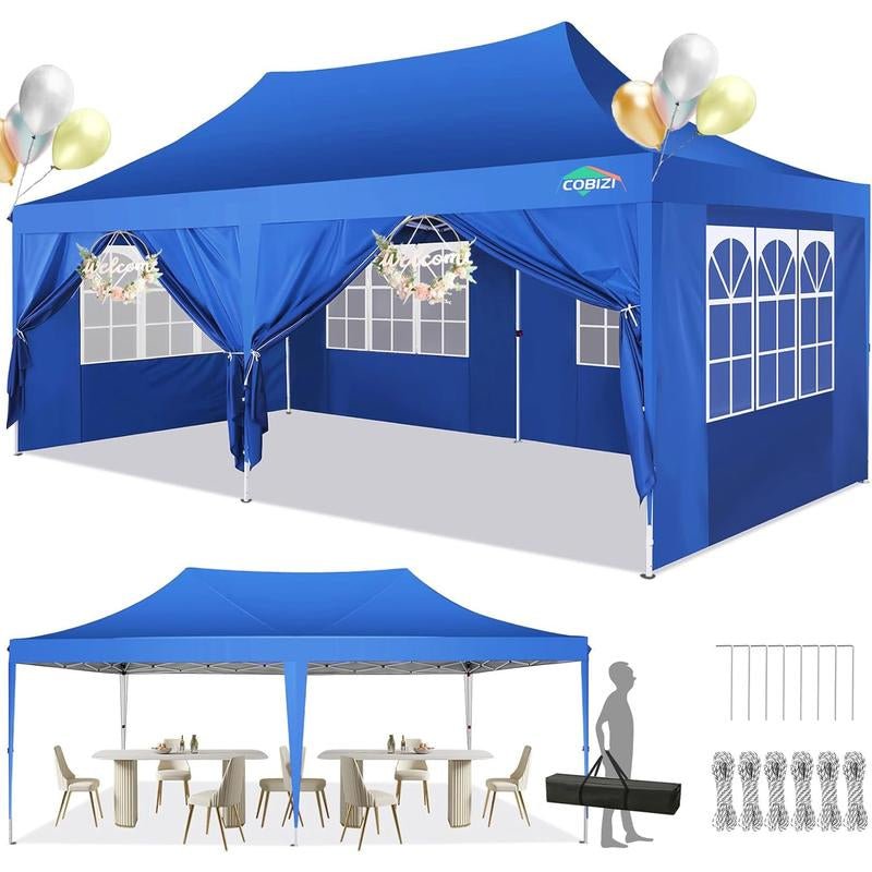 COBIZI 10X20 Pop up Outdoor Commercial Party Tent, Waterproof with 6 Sidewalls, Luxury Camping Tent for Adults,Springtok - TechNova