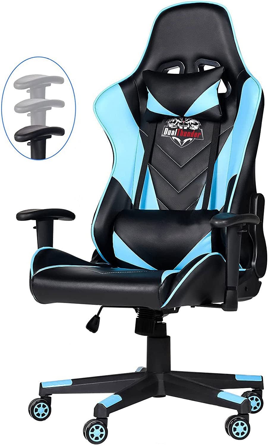 400 lb Ergonomic Gaming Chair with Lumbar Support, Reclining & Adjustable Armrest, Blue - TechNova