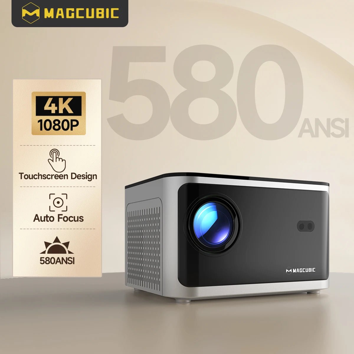 Auto Focus Smart Projector with Android 11, 4K Resolution, 580 ANSI Lumens, Wi - Fi 6, Bluetooth 5.0, Allwinner H713, Voice Control for Home Cinema Theater - Model HY350 - TechNova