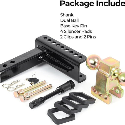 Adjustable Trailer Hitch Ball,Heavy Duty Towing Hitch,8 Inch Drop/Rise Mount Fit 2 Inch Receiver, 2" and 2 - 5/16" Dual Ball,Include 2 Anti - Theft Locks Pin Lockable Tow Boating Accessories Boat Fenders - TechNova