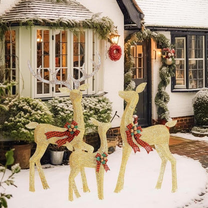 FOOWIN 3D Large Lighted Christmas Reindeer Family Set - 3 - Piece 4.8Ft Pre - Lit Outdoor Decoration with 210 LED Lights and Red Bows for Yard, Patio, Lawn, and Garden - TechNova