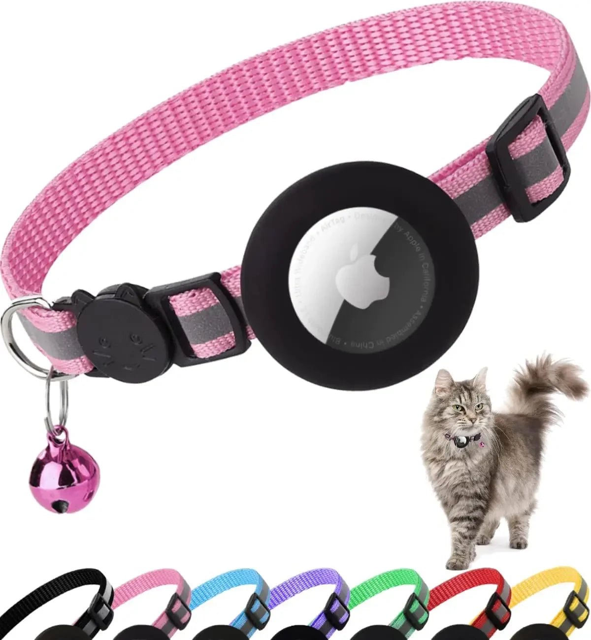 ATUBAN Airtag Cat Collar Breakaway, Reflective Kitten Collar with Apple Air Tag Holder and Bell for Girl Boy Cats, 0.4 Inches - TechNova