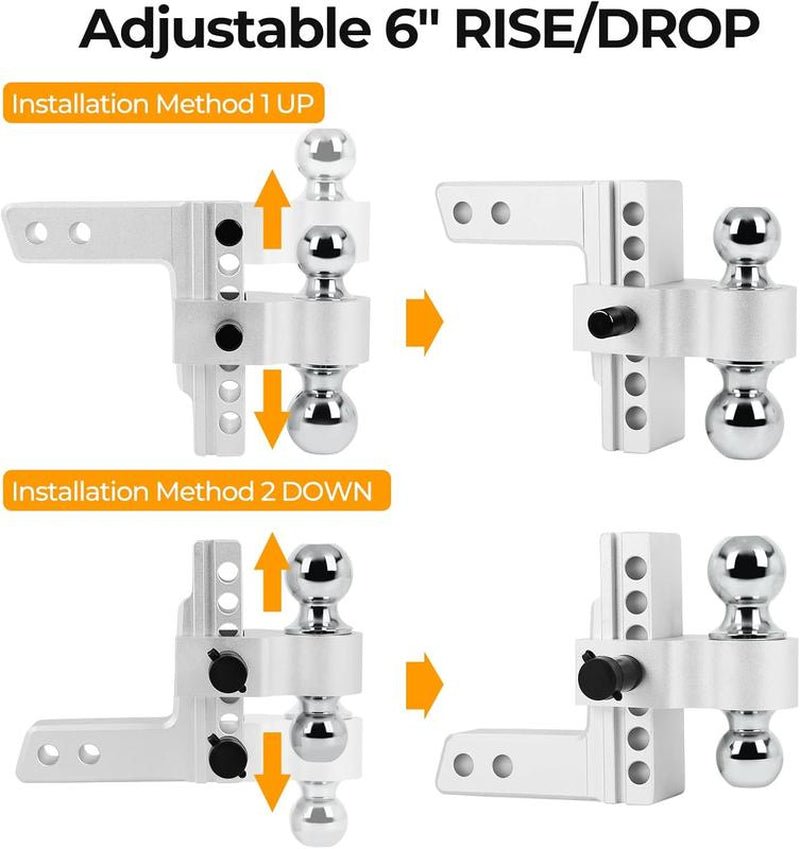 Adjustable Trailer Hitch Ball,Heavy Duty Towing Hitch,8 Inch Drop/Rise Mount Fit 2 Inch Receiver, 2" and 2 - 5/16" Dual Ball,Include 2 Anti - Theft Locks Pin Lockable Tow Boating Accessories Boat Fenders - TechNova