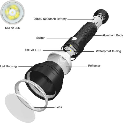 Catapult V6 SST70 USB - C Rechargeable Flashlight, 2836 Lumens, 692M Long Beam Distance, High - Performance LED Searchlight for Tactical, Camping, and Hiking, Black, Cool White - CW - TechNova