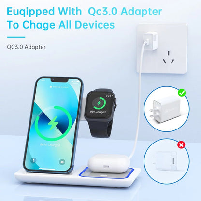 3-in-1 Fast Wireless Charging Station for iPhone, Samsung, AirPods - 18W Dock Stand - TechNova