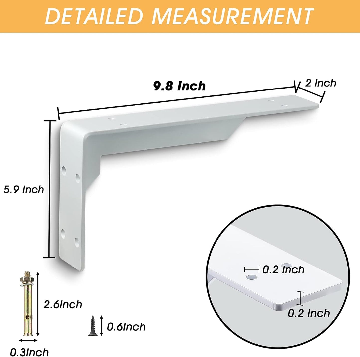 Heavy Duty 10x6 White Iron Countertop Support Brackets - Industrial Wall Mount Shelf Brackets - TechNova