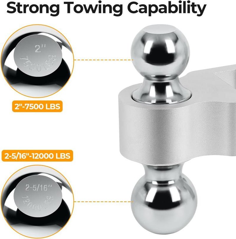 Adjustable Trailer Hitch Ball,Heavy Duty Towing Hitch,8 Inch Drop/Rise Mount Fit 2 Inch Receiver, 2" and 2 - 5/16" Dual Ball,Include 2 Anti - Theft Locks Pin Lockable Tow Boating Accessories Boat Fenders - TechNova