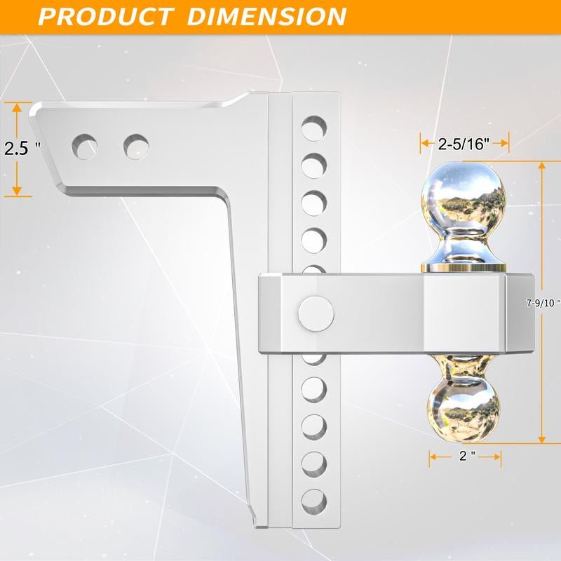 LOCAME Adjustable Trailer Hitch, Fits 2.5 - Inch Receiver Only, 10 - Inch Drop/Rise Aluminum Drop Hitch,18,500 LBS Gtw - Tow Hitch for Heavy Duty Truck with Double Stainless Steel Locks, Silver, LC0009 - TechNova