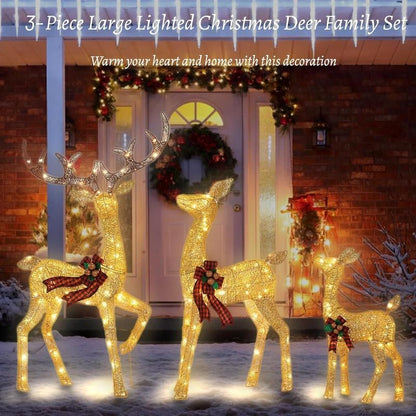 FOOWIN 3D Large Lighted Christmas Reindeer Family Set - 3 - Piece 4.8Ft Pre - Lit Outdoor Decoration with 210 LED Lights and Red Bows for Yard, Patio, Lawn, and Garden - TechNova