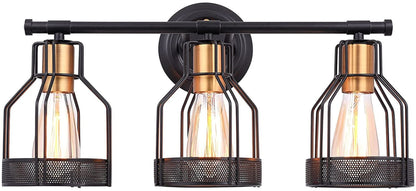 3-Light Industrial Farmhouse Metal Cage Bathroom Sconce - TechNova