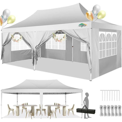 COBIZI 10X20 Pop up Outdoor Commercial Party Tent, Waterproof with 6 Sidewalls, Luxury Camping Tent for Adults,Springtok - TechNova