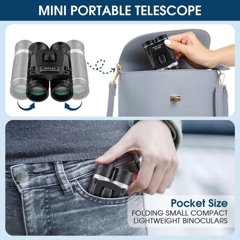 200X25 Compact Binoculars for Adults and Kids, High Powered Mini Pocket Binoculars, Waterproof Small Binocular for Bird Watching, Hunting, Concert, Theater, Opera, Traveling, Sightseeing - TechNova