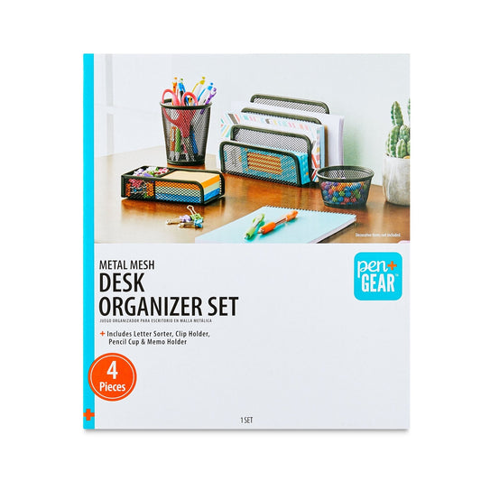 Metal Desk Organizer Set, Black, 4 Pieces - TechNova