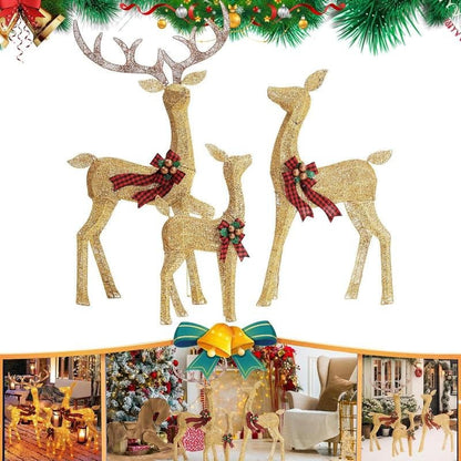 FOOWIN 3D Large Lighted Christmas Reindeer Family Set - 3 - Piece 4.8Ft Pre - Lit Outdoor Decoration with 210 LED Lights and Red Bows for Yard, Patio, Lawn, and Garden - TechNova