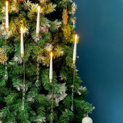 Set of 10 Flameless Christmas Tree Taper Candles with Timer and Hanging Crystal Ornaments for Holiday Decor - TechNova