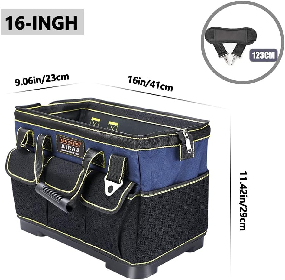 16 Inch Wide Mouth Heavy Duty Tool Bag for Men - Waterproof Base, Professional Organizer - TechNova