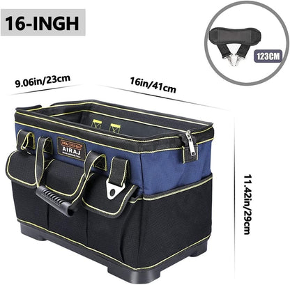 16 Inch Wide Mouth Heavy Duty Tool Bag for Men - Waterproof Base, Professional Organizer - TechNova