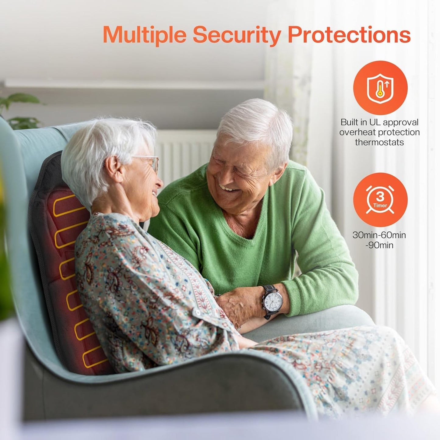 Heated Back Massager Chair Pad - 4 Vibrations, 2 Heat Levels, Pain Relief. Perfect Christmas Gift! - TechNova