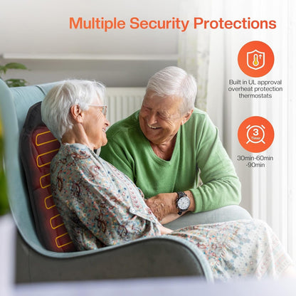 Heated Back Massager Chair Pad - 4 Vibrations, 2 Heat Levels, Pain Relief. Perfect Christmas Gift! - TechNova