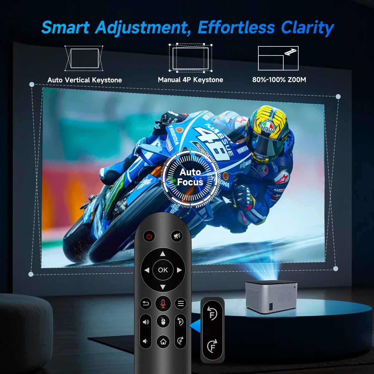 Auto Focus Smart Projector with Android 11, 4K Resolution, 580 ANSI Lumens, Wi - Fi 6, Bluetooth 5.0, Allwinner H713, Voice Control for Home Cinema Theater - Model HY350 - TechNova