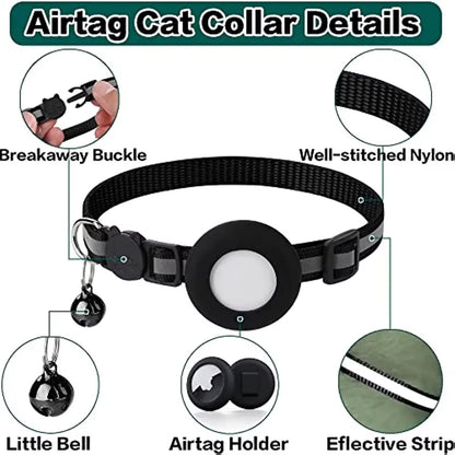 ATUBAN Airtag Cat Collar Breakaway, Reflective Kitten Collar with Apple Air Tag Holder and Bell for Girl Boy Cats, 0.4 Inches - TechNova