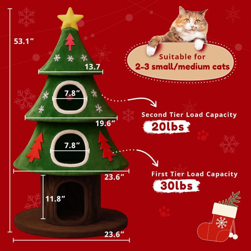 Comhoma 50" Cat Tree: Indoor Tower & Christmas Party Decoration with Condos & Beds - TechNova