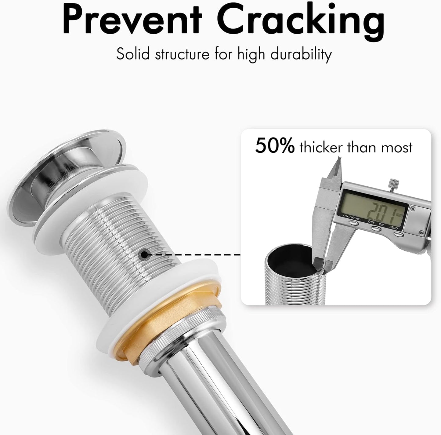 Chrome Pop-Up Vessel Sink Drain Stopper, Rustproof Brass/Stainless Steel S2008D-CH - TechNova