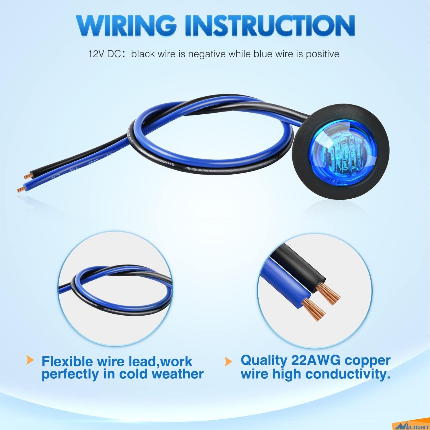 10 PCS 3/4 Inch round LED Clearance Light Front Rear Side Indicator Bullet Marker Lamp for Truck RV Car Bus Trailer Van Caravan Boat, Blue - TechNova