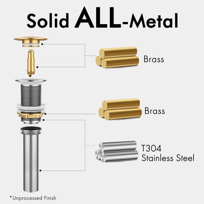 Chrome Pop-Up Vessel Sink Drain Stopper, Rustproof Brass/Stainless Steel S2008D-CH - TechNova