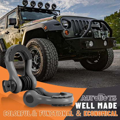 Bow Shackles 3/4" D Ring Shackle (2 Pack), 48,000Ib Break Strength with 7/8" Pin, 2 Isolator and 4 Washers Kit for Offroad Vehicle Truck Recovery Gray - TechNova