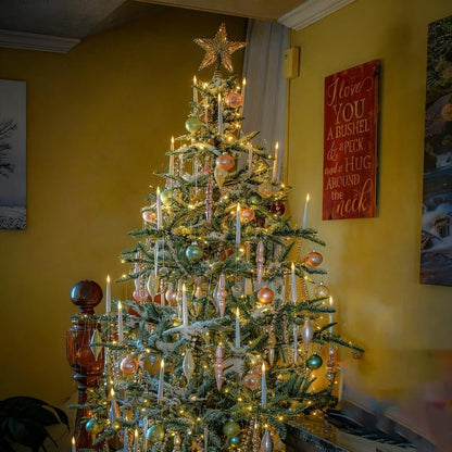 Set of 10 Flameless Christmas Tree Taper Candles with Timer and Hanging Crystal Ornaments for Holiday Decor - TechNova