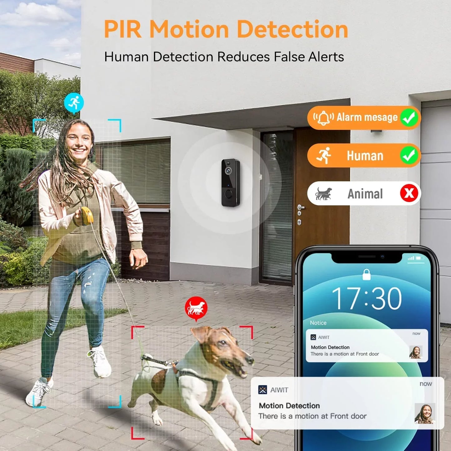 Wireless Doorbell Camera with Chime, Smart Video Doorbell Security Camera with ，Black - TechNova