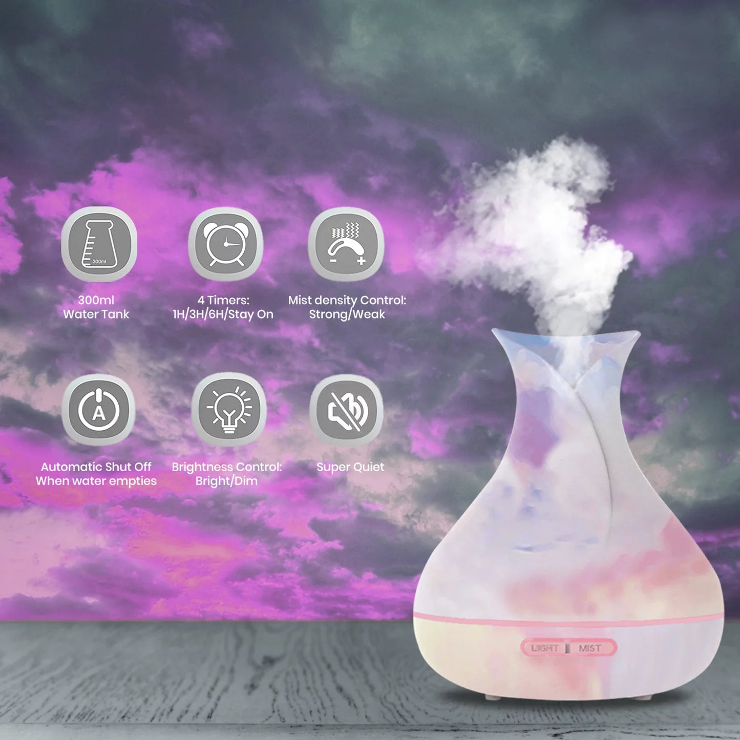Tie Dyed Unique Ultrasonic Aromatherapy Mist Diffuser Humidifier (300 Ml) - TechNova