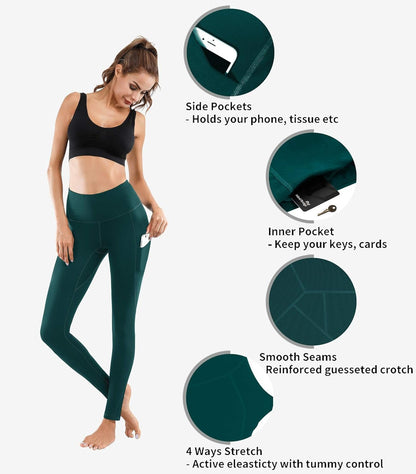 High Waist Yoga Pants - Yoga Pants with Pockets Tummy Control, 4 Ways Stretch Workout Running Yoga Leggings - TechNova
