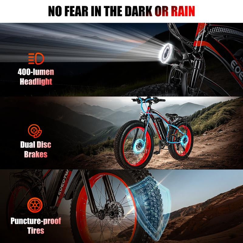 EOEOTWO 1500W Peak Motor Electric Bicycle, with Front Suspension Design, 48V 15AH Electric Mountain Bike, 26"X 4.0 Inch Tires, Maximum Speed up to 30+ Miles per Hour, Range of 70 Miles, Suitable for Snow, Mountain and Road Riding, Electric Bicycle. - TechNova