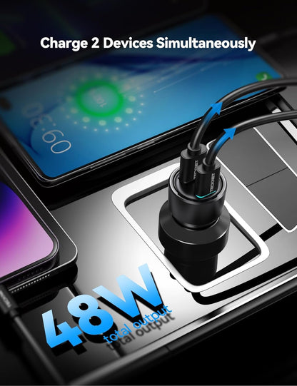 USB C Car Charger [2Pack], 48W 2 - Port Cigarette Lighter Fast Chargering, PD&QC3.0 USBC Car Charger Adapter Compatible with Iphone 16/15 Plus/15/14/13 Galaxy - TechNova