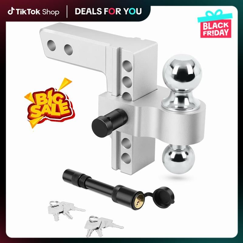 Adjustable Trailer Hitch Ball,Heavy Duty Towing Hitch,8 Inch Drop/Rise Mount Fit 2 Inch Receiver, 2" and 2 - 5/16" Dual Ball,Include 2 Anti - Theft Locks Pin Lockable Tow Boating Accessories Boat Fenders - TechNova