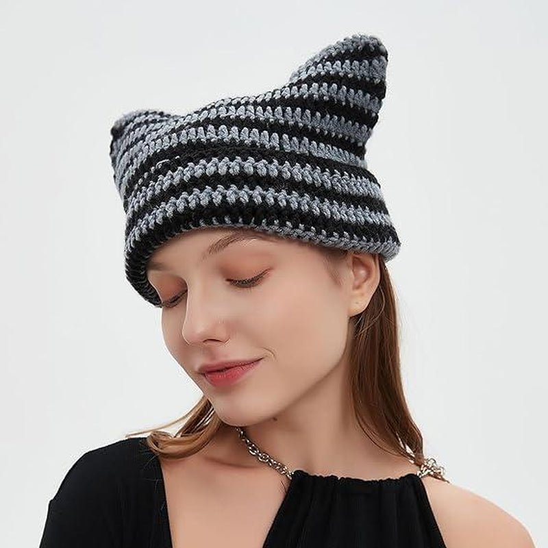 [Thanksgiving and Halloween Gifts] Beanie for Women Men Crochet Hat Hat Cute Hat with Ears Beanie Winter Hat Slouchy Beanie - TechNova