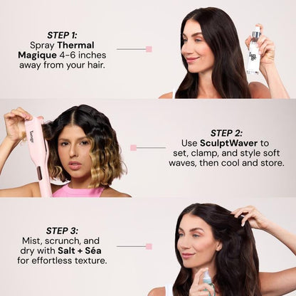 NEW! Wave Maker Value Set - Sculptwaver Titanium Deep Wave Crimper, Thermal Magique Heat & Humidity Tamer, & Salt + Séa Texturizing Spray - TechNova