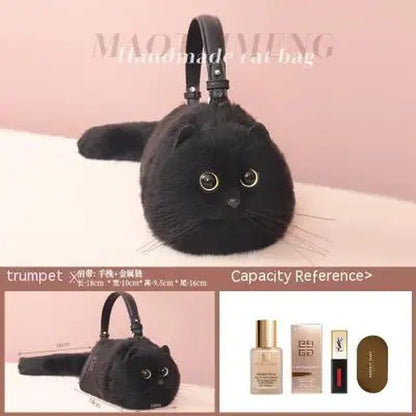 One Shoulder Bag Female Design Small Man Messenger Bag Versatile Hand Made Autumn and Winter Plush Cute Cat Bag - TechNova