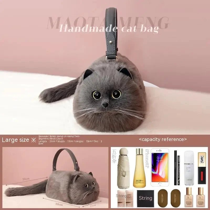 One Shoulder Bag Female Design Small Man Messenger Bag Versatile Hand Made Autumn and Winter Plush Cute Cat Bag - TechNova