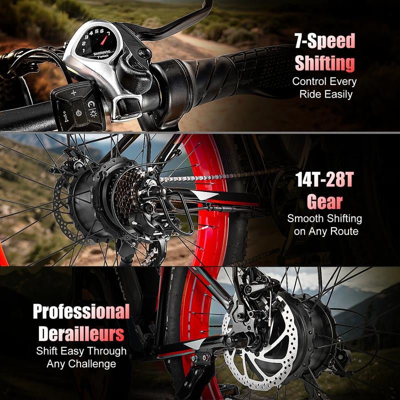 EOEOTWO 1500W Peak Motor Electric Bicycle, with Front Suspension Design, 48V 15AH Electric Mountain Bike, 26"X 4.0 Inch Tires, Maximum Speed up to 30+ Miles per Hour, Range of 70 Miles, Suitable for Snow, Mountain and Road Riding, Electric Bicycle. - TechNova