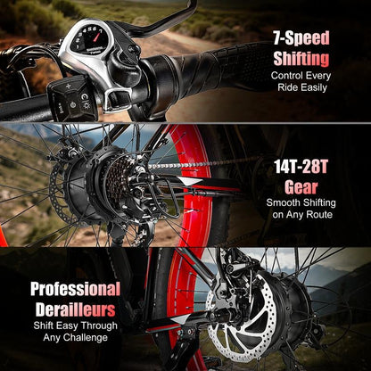 EOEOTWO 1500W Peak Motor Electric Bicycle, with Front Suspension Design, 48V 15AH Electric Mountain Bike, 26"X 4.0 Inch Tires, Maximum Speed up to 30+ Miles per Hour, Range of 70 Miles, Suitable for Snow, Mountain and Road Riding, Electric Bicycle. - TechNova