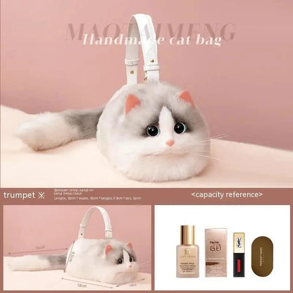 One Shoulder Bag Female Design Small Man Messenger Bag Versatile Hand Made Autumn and Winter Plush Cute Cat Bag - TechNova