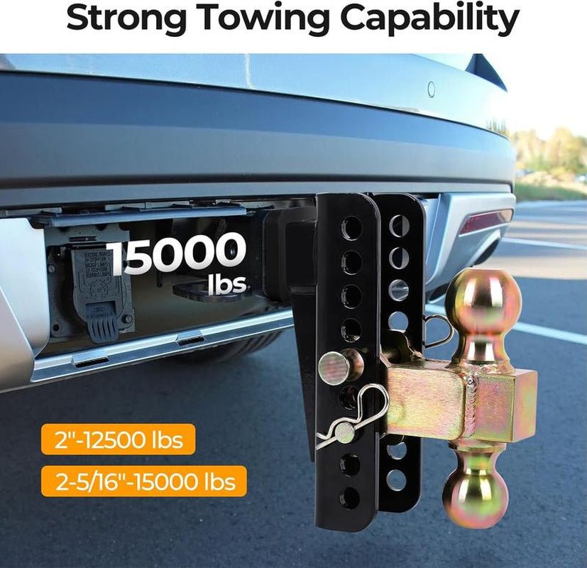 Adjustable Trailer Hitch Ball,Heavy Duty Towing Hitch,8 Inch Drop/Rise Mount Fit 2 Inch Receiver, 2" and 2 - 5/16" Dual Ball,Include 2 Anti - Theft Locks Pin Lockable Tow Boating Accessories Boat Fenders - TechNova