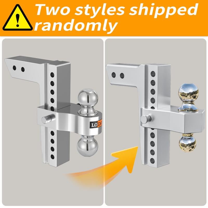 LOCAME Adjustable Trailer Hitch, Fits 2.5 - Inch Receiver Only, 10 - Inch Drop/Rise Aluminum Drop Hitch,18,500 LBS Gtw - Tow Hitch for Heavy Duty Truck with Double Stainless Steel Locks, Silver, LC0009 - TechNova