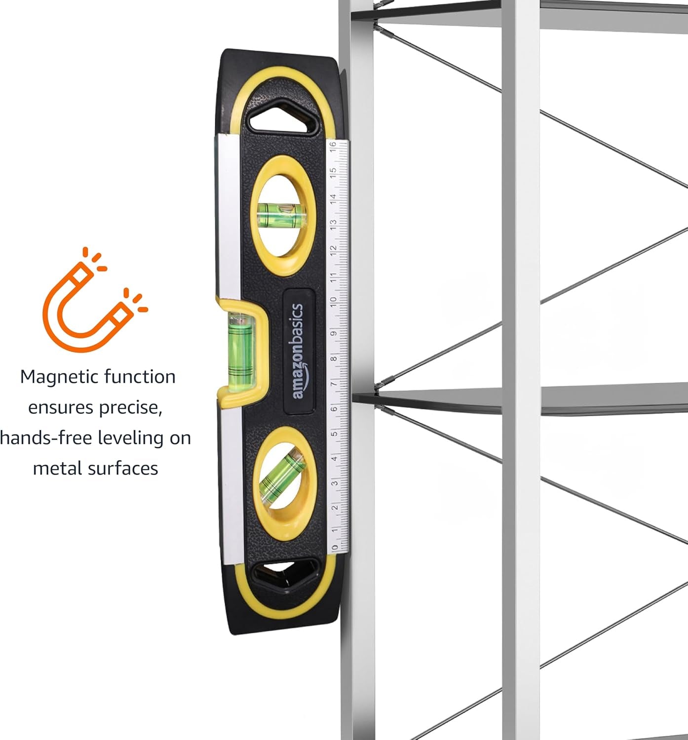 9 - Inch Magnetic Torpedo Level and Ruler, 180/90/45 Degree Bubbles, Black - TechNova