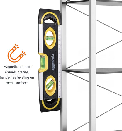 9 - Inch Magnetic Torpedo Level and Ruler, 180/90/45 Degree Bubbles, Black - TechNova