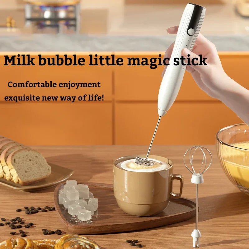 Electric Milk Frother USB Rechargeable Foam Maker Mixer Coffee Cream Cappuccino Drink Frothing Wand Handheld Egg Beater 3 Speeds - TechNova